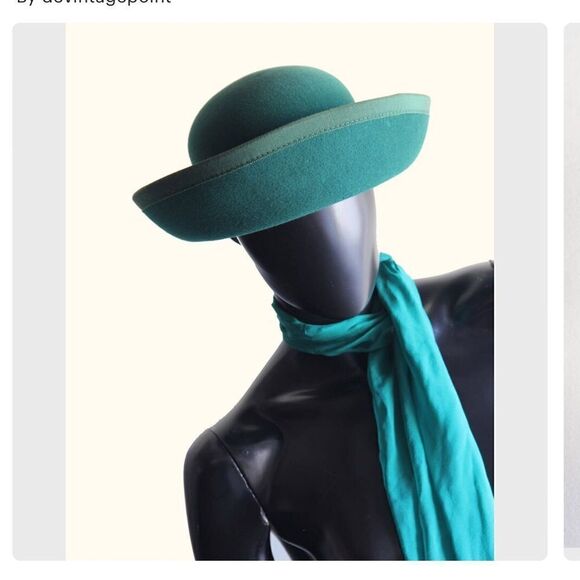 Antique Mr.Charles Merri Soie emerald turquoise wool hat - Picture 1 of 8